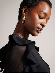 Ted Baker Black Floraas Fitted Knit Top With Sheer Shoulders - Image 4 of 6
