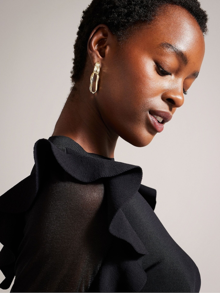 Czarny - Ted Baker Floraas Fitted Knit Top With Sheer Shoulders - Image 4 of 6