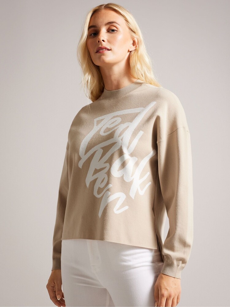 Ted Baker Natural Emallly Branded Jacquard Knit Jumper - Image 2 of 6