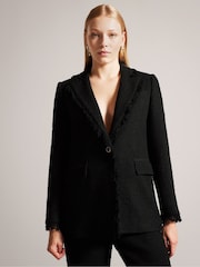 Ted Baker Black Longline Melliie Single Breasted Leather Blazer - Image 1 of 6