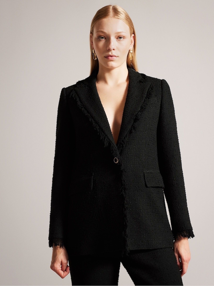Ted Baker Black Longline Melliie Single Breasted Leather Blazer - Image 1 of 6