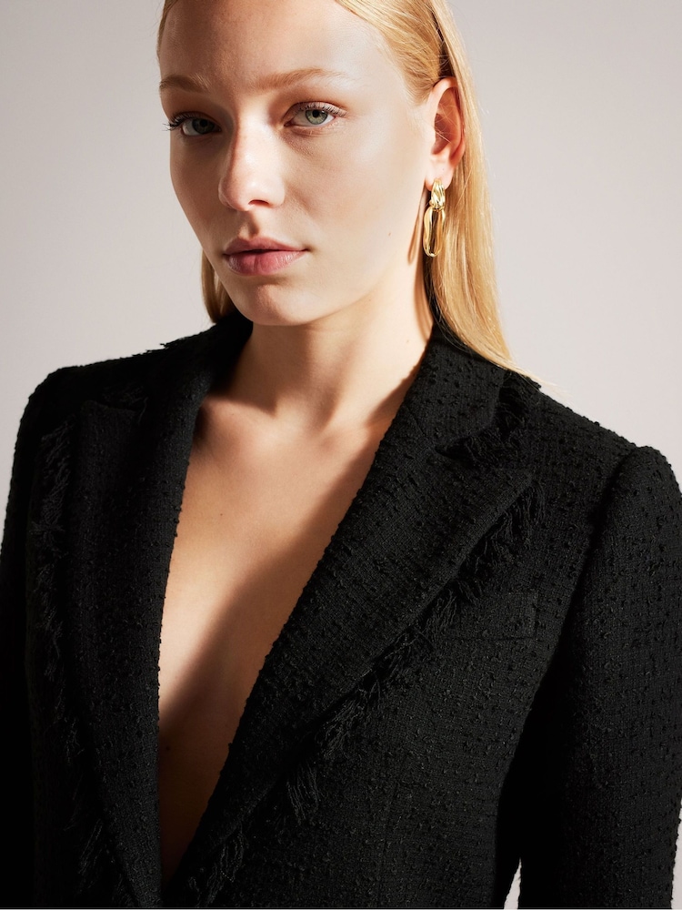 Ted Baker Black Longline Melliie Single Breasted Leather Blazer - Image 4 of 6