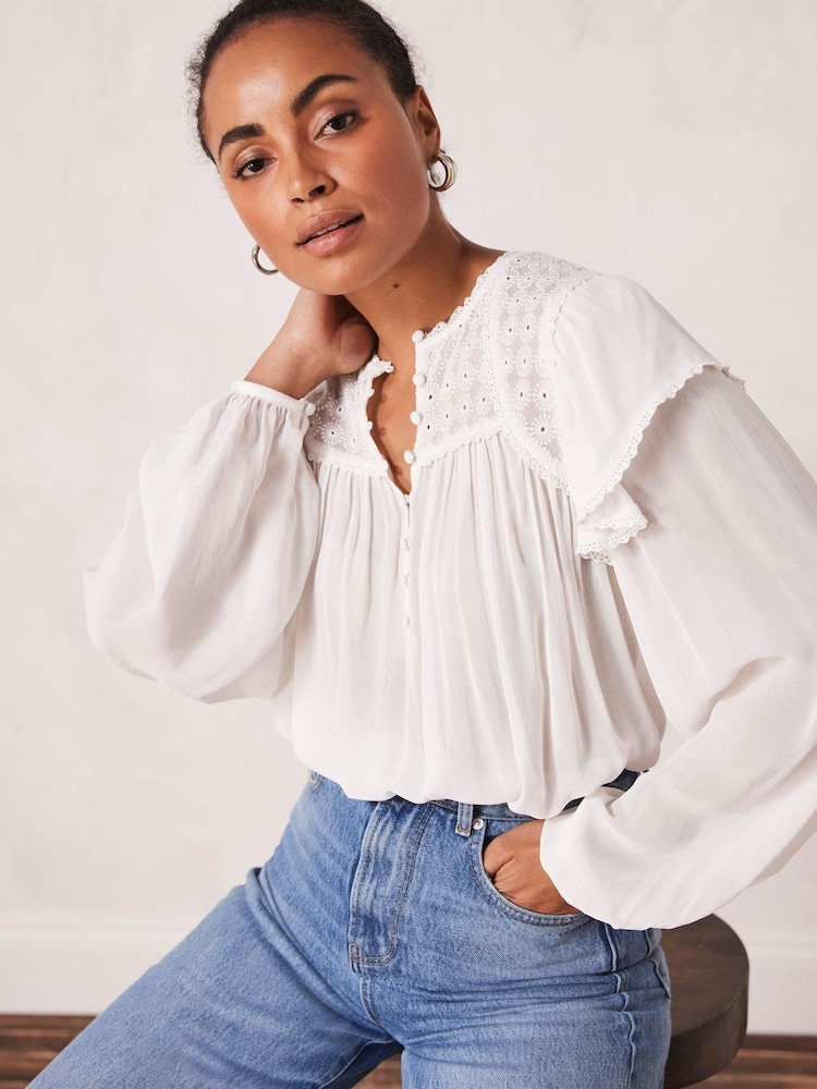 Mint Velvet White Floral Detail Blouse - Image 2 of 4 Mint Velvet White Floral Detail Blouse - Image 2 of 4