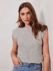 Mint Velvet Natural Stripe Extended Sleeve T-Shirt - Image 1 of 8