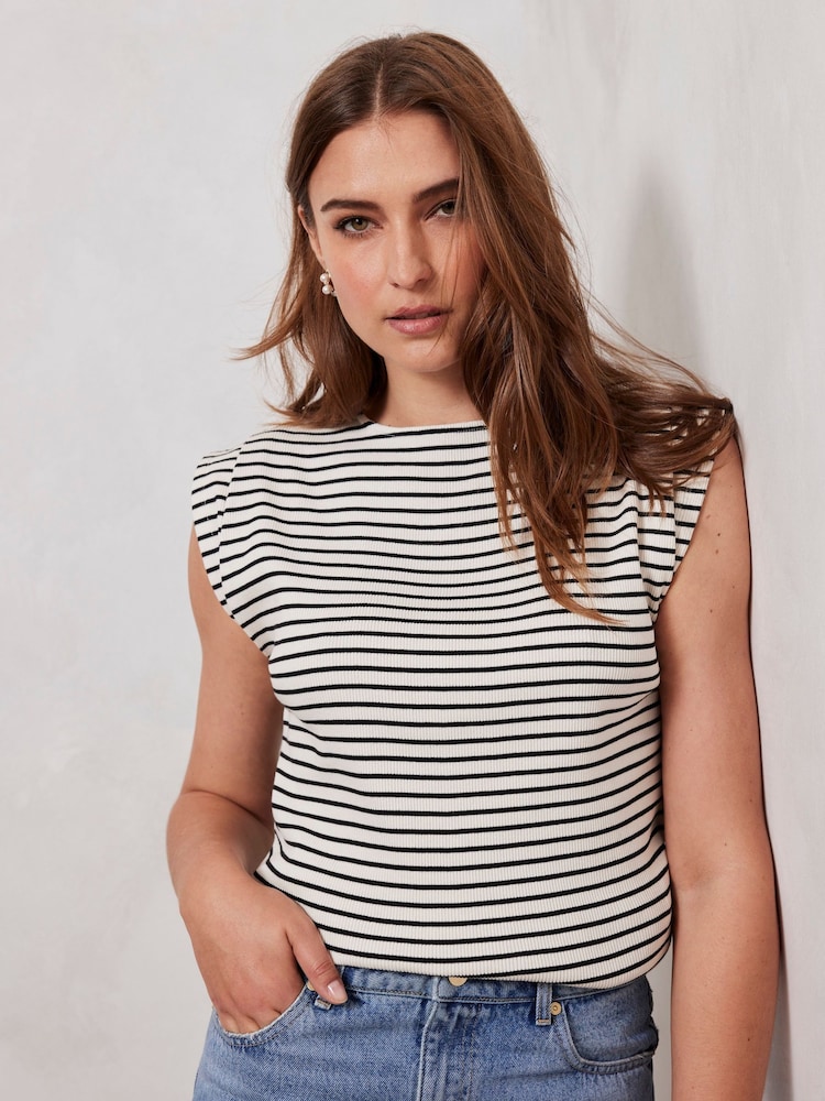 Mint Velvet Natural Stripe Extended Sleeve T-Shirt - Image 1 of 8