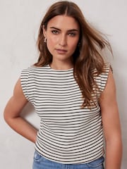 Mint Velvet Natural Stripe Extended Sleeve T-Shirt - Image 4 of 8