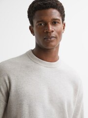 Reiss Oatmeal Melange Putney Wool Crew Neck Jumper - Image 4 of 5