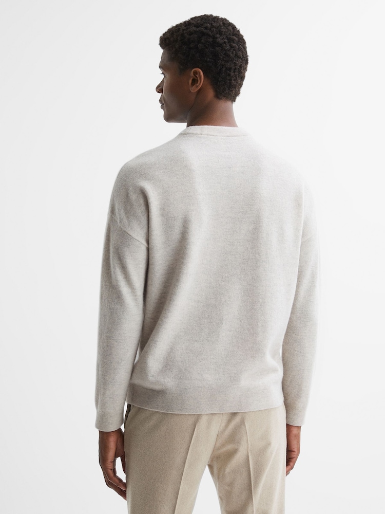 Reiss Oatmeal Melange Putney Wool Crew Neck Jumper - Image 5 of 5