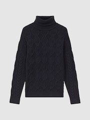 Reiss Navy Alston Cable Knitted Roll Neck Jumper - Image 2 of 5