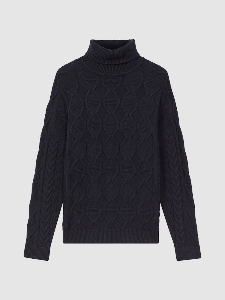 Reiss Navy Alston Cable Knitted Roll Neck Jumper - Image 2 of 5