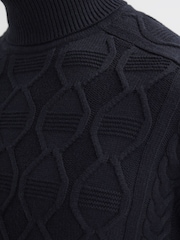 Reiss Navy Alston Cable Knitted Roll Neck Jumper - Image 4 of 5