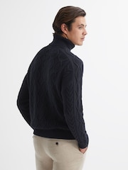 Reiss Navy Alston Cable Knitted Roll Neck Jumper - Image 5 of 5