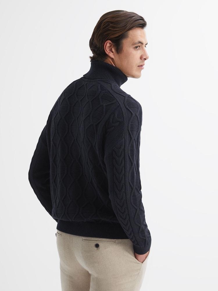 Reiss Navy Alston Cable Knitted Roll Neck Jumper - Image 5 of 5