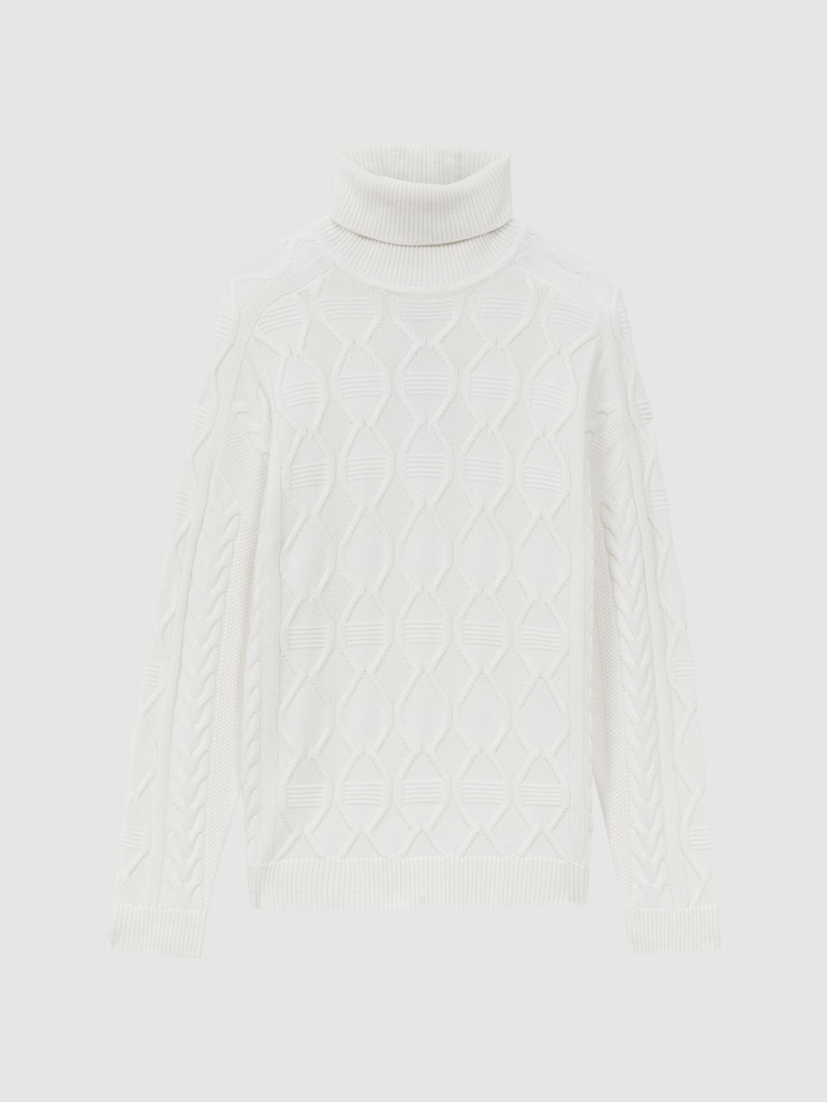 Reiss Ecru Alston Cable Knitted Roll Neck Jumper - Image 2 of 4