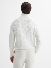 Reiss Ecru Alston Cable Knitted Roll Neck Jumper - Image 4 of 4