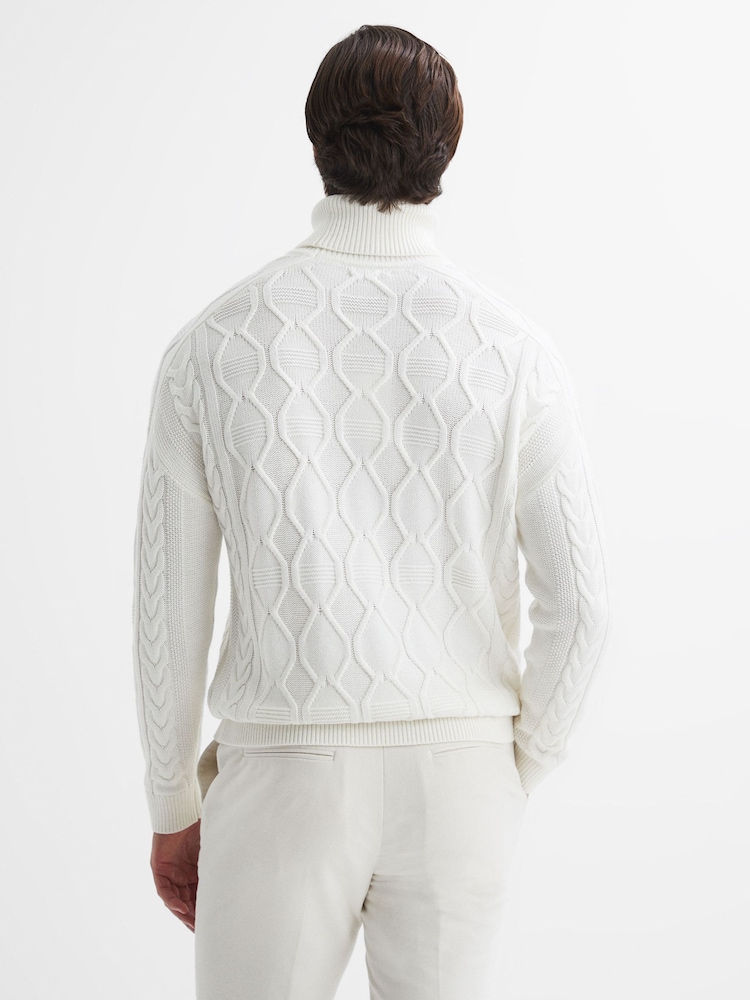 Reiss Ecru Alston Cable Knitted Roll Neck Jumper - Image 4 of 4