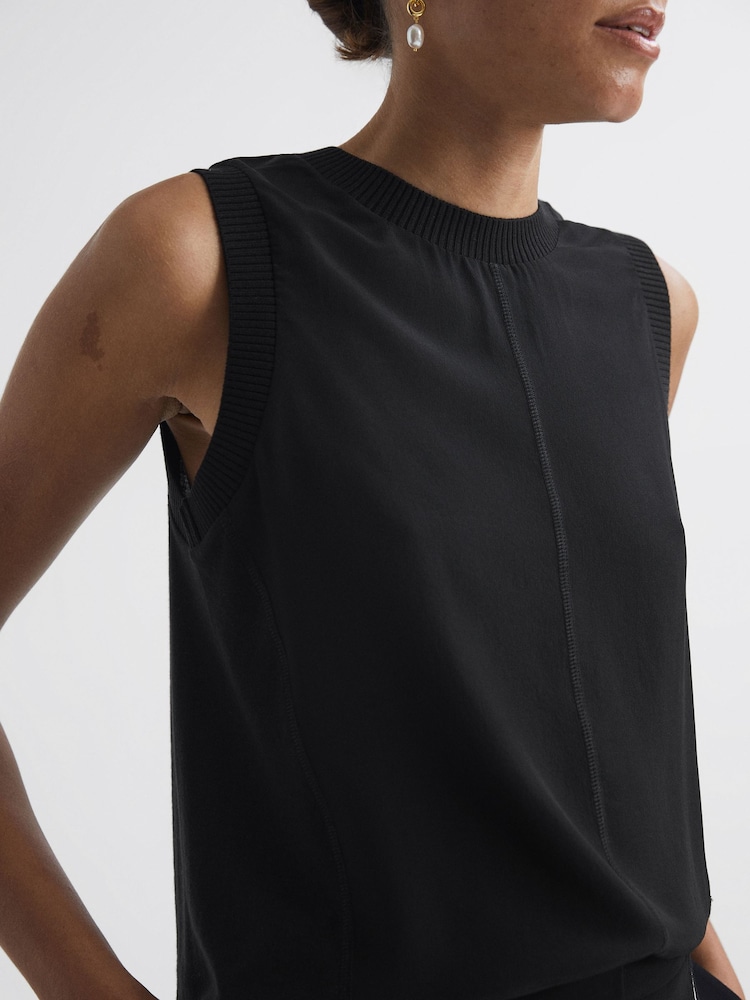 Reiss Black Dotty Silk Front Crew Neck Vest - Image 1 of 5