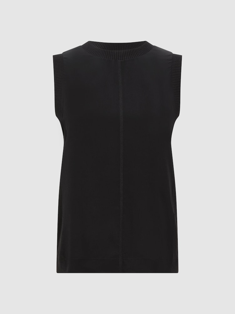 Reiss Black Dotty Silk Front Crew Neck Vest - Image 2 of 5