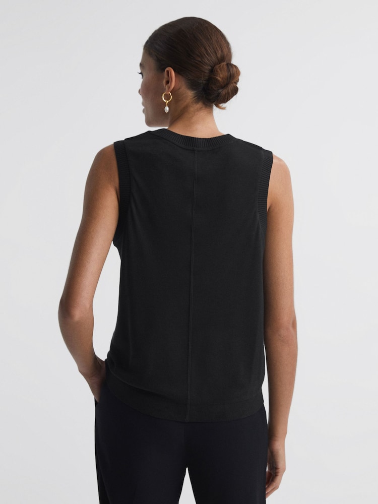 Reiss Black Dotty Silk Front Crew Neck Vest - Image 5 of 5