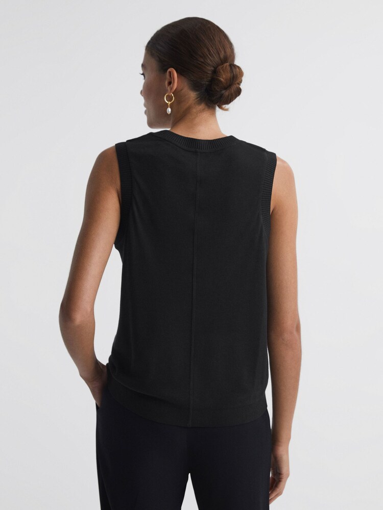 Reiss Black Dotty Silk Front Crew Neck Vest - Image 5 of 5 Reiss Black Dotty Silk Front Crew Neck Vest - Image 5 of 5
