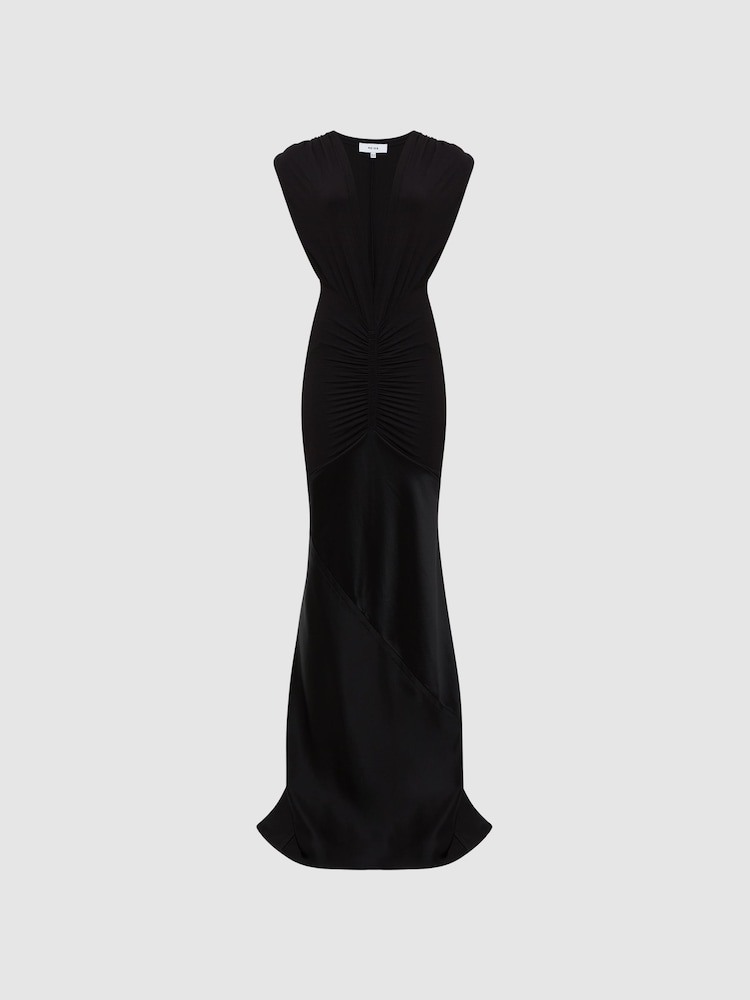Reiss Black Noa Jersey Satin Maxi Dress - Image 2 of 8