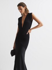 Reiss Black Noa Jersey Satin Maxi Dress - Image 3 of 8