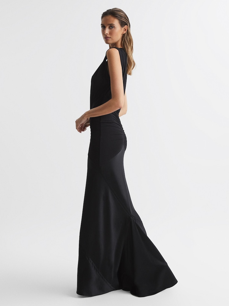 Reiss Black Noa Jersey Satin Maxi Dress - Image 8 of 8