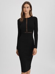 Reiss Black Sage Mesh Detail Midi Dress - Image 1 of 5