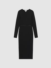 Reiss Black Sage Mesh Detail Midi Dress - Image 2 of 5