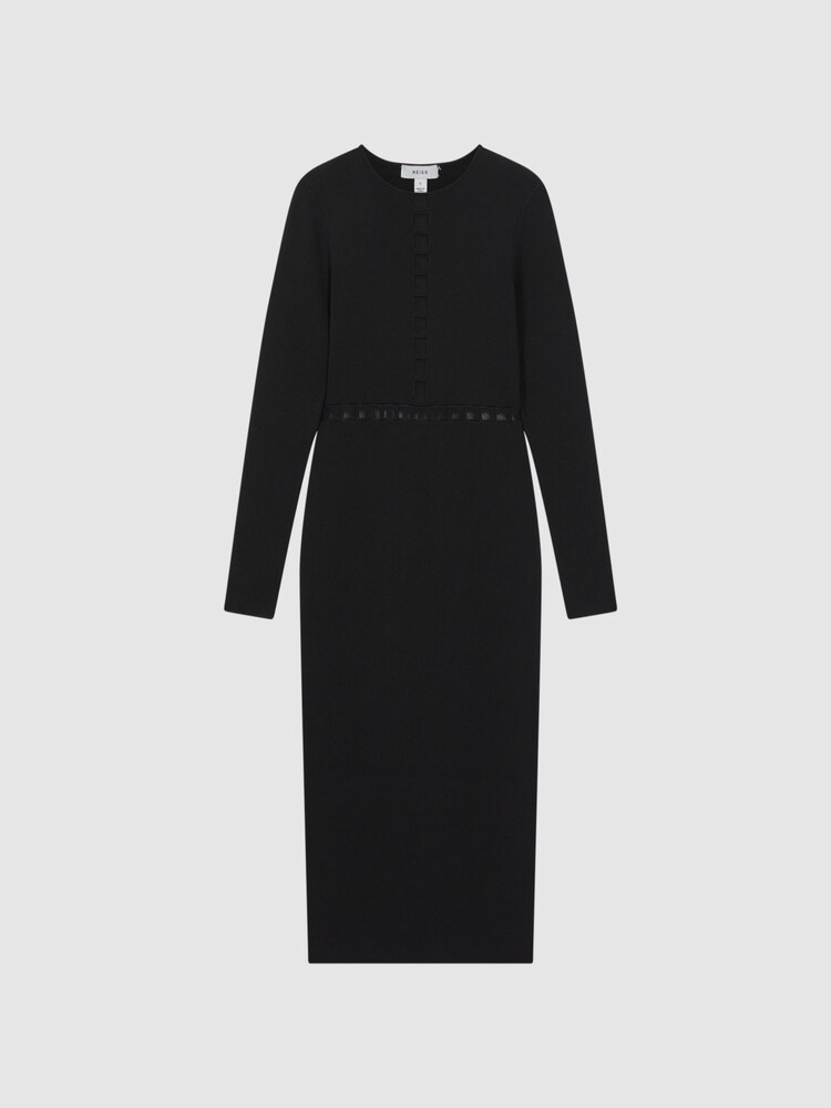 Reiss Black Sage Mesh Detail Midi Dress - Image 2 of 5