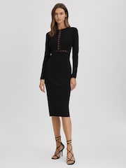 Reiss Black Sage Mesh Detail Midi Dress - Image 3 of 5
