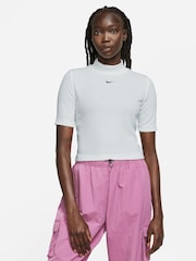 Nike White Rib Mock Neck Short Sleeve Top - Image 1 of 3