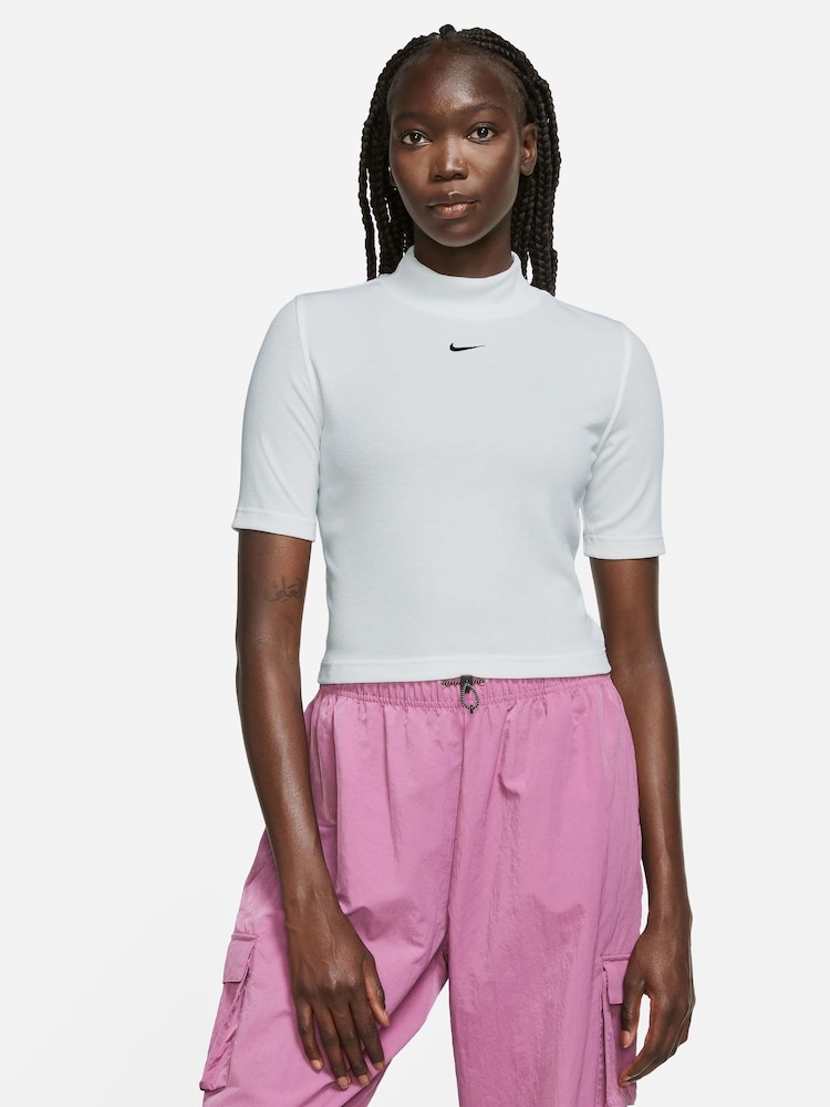 Nike White Rib Mock Neck Short Sleeve Top - Image 1 of 3