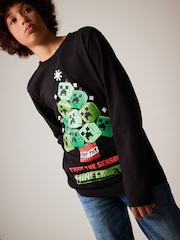 Minecraft Black Long Sleeve Christmas T-Shirt (3-16yrs) - Image 1 of 6