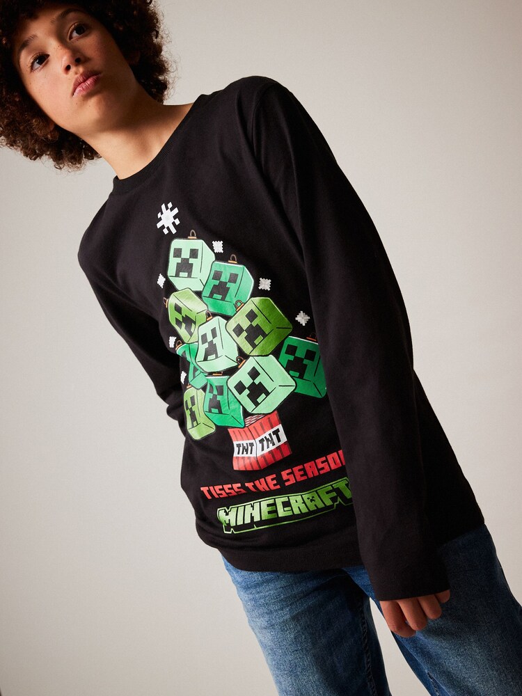 Minecraft Black Long Sleeve Christmas T-Shirt (3-16yrs) - Image 1 of 6