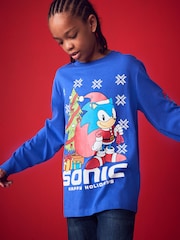 Sonic Cobalt Blue Long Sleeve Christmas T-Shirt (3-16yrs) - Image 1 of 7