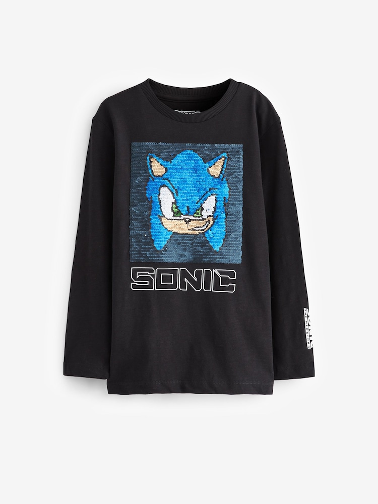 Sonic Black Long Sleeve Flippy Sequin License T-Shirt (3-14yrs) - Image 1 of 4