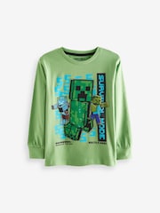 Green Minecraft Creeper Long Sleeve Flippy Sequin T-Shirt (4-16yrs) - Image 1 of 3