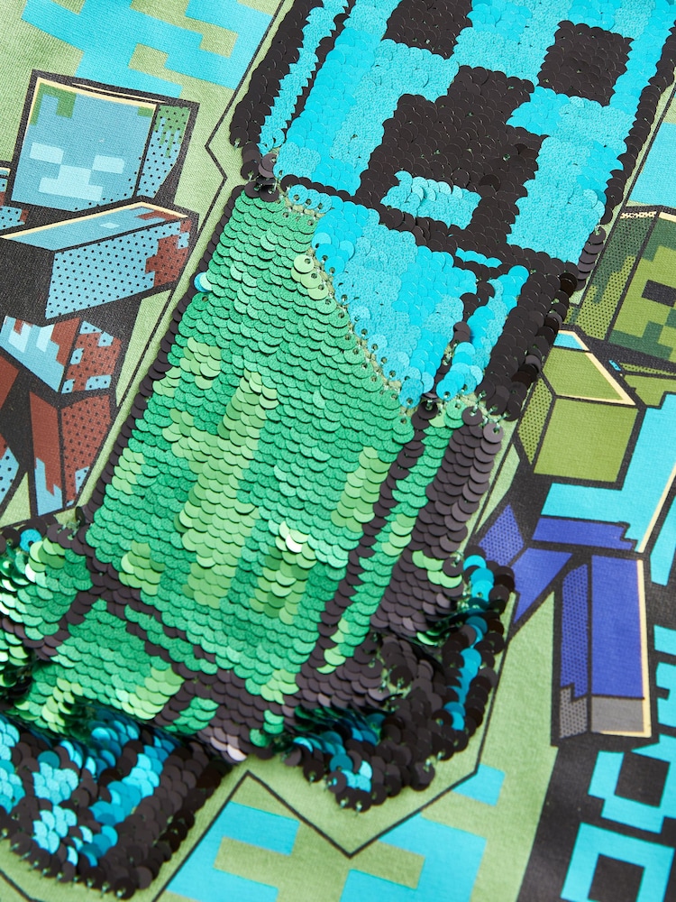 Green Minecraft Creeper Long Sleeve Flippy Sequin T-Shirt (4-16yrs) - Image 3 of 3