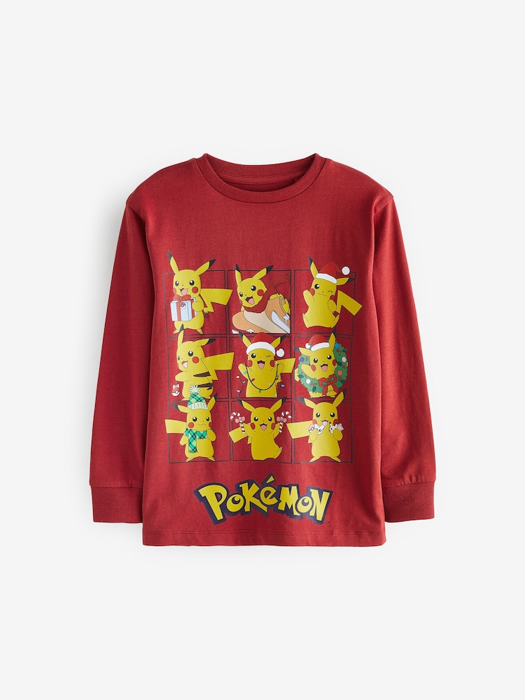 Pokémon Pikachu Red Long Sleeve Christmas T-Shirt (3-16yrs) - Image 1 of 3