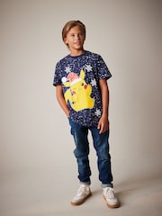 Navy Blue Pikachu Christmas Short Sleeve 100% Cotton T-Shirt (4-16yrs) - Image 2 of 7