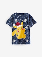 Navy Blue Pikachu Christmas Short Sleeve 100% Cotton T-Shirt (4-16yrs) - Image 5 of 7