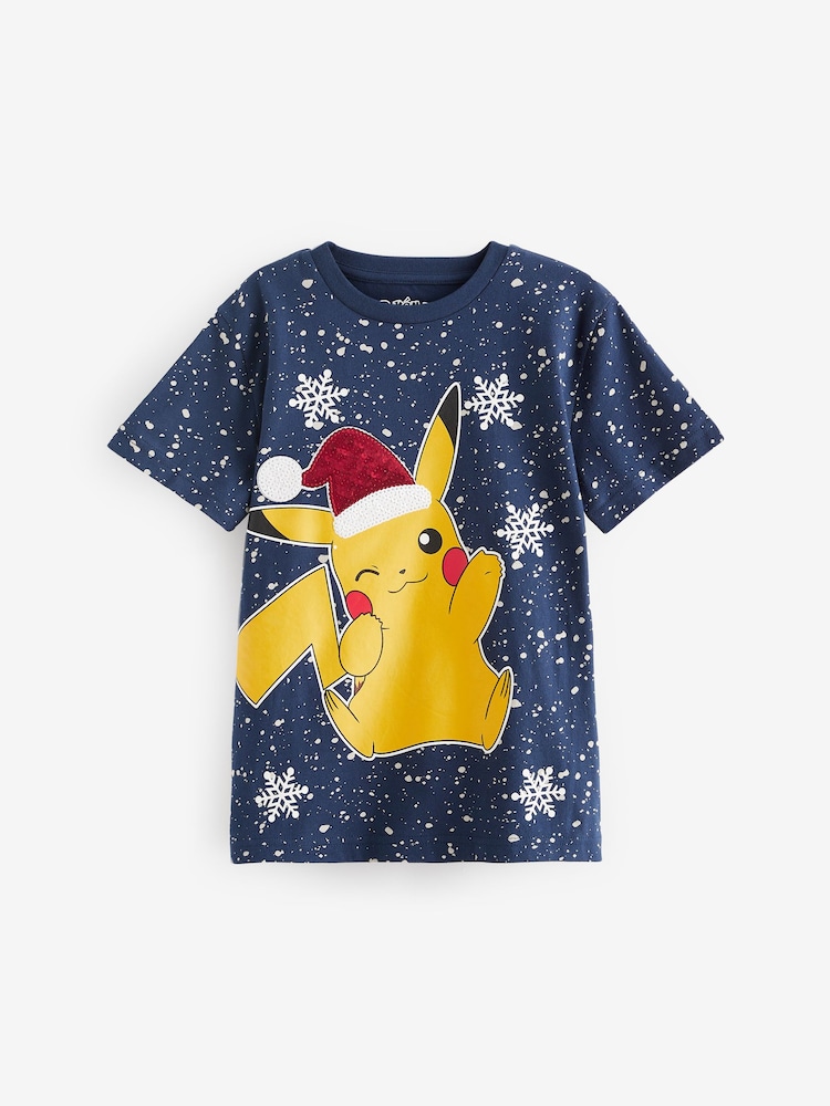 Navy Blue Pikachu Christmas Short Sleeve 100% Cotton T-Shirt (4-16yrs) - Image 5 of 7