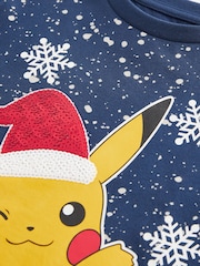 Navy Blue Pikachu Christmas Short Sleeve 100% Cotton T-Shirt (4-16yrs) - Image 7 of 7
