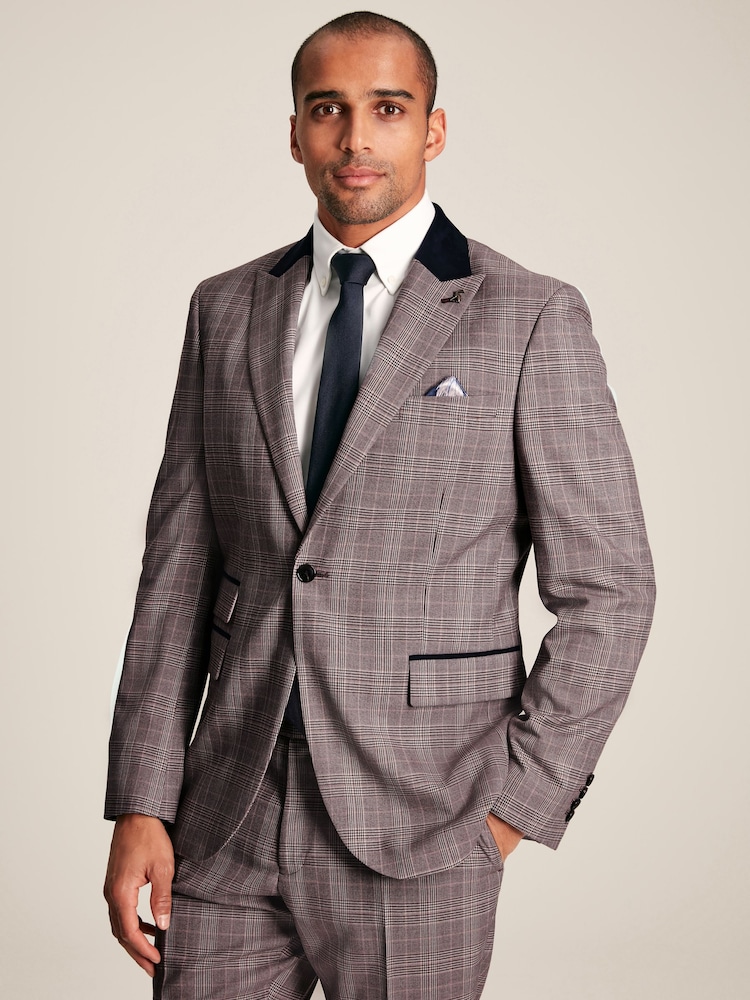 Joules Pink Slim Fit Trimmed Check Suit Jacket - Image 1 of 8 Joules Pink Slim Fit Trimmed Check Suit Jacket - Image 1 of 8