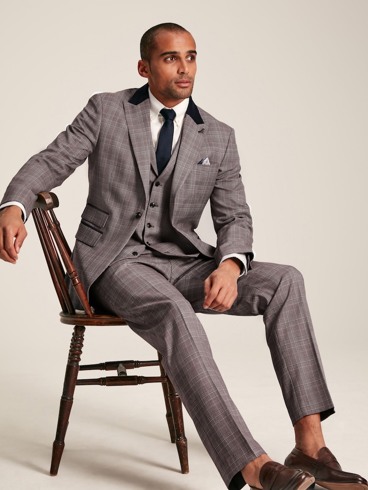 Joules Pink Slim Fit Trimmed Check Suit Jacket - Image 2 of 8 Joules Pink Slim Fit Trimmed Check Suit Jacket - Image 2 of 8
