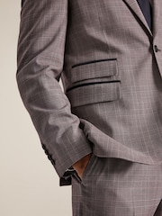 Joules Pink Slim Fit Trimmed Check Suit Jacket - Image 3 of 8