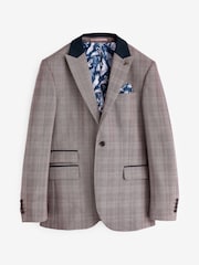 Joules Pink Slim Fit Trimmed Check Suit Jacket - Image 4 of 8