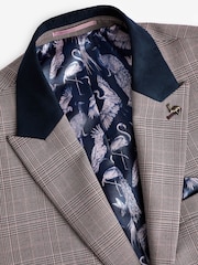 Joules Pink Slim Fit Trimmed Check Suit Jacket - Image 5 of 8