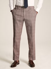 Joules Pink Slim Fit Trimmed Check Suit Trousers - Image 1 of 7